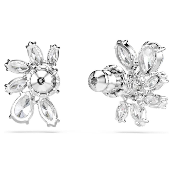 Pendientes de botón Mesmera con cortes mixtos, flor, blancos, chapados en rodio Pendientes de botón Mesmera con cortes mixtos, flor, blancos, chapados en rodio
