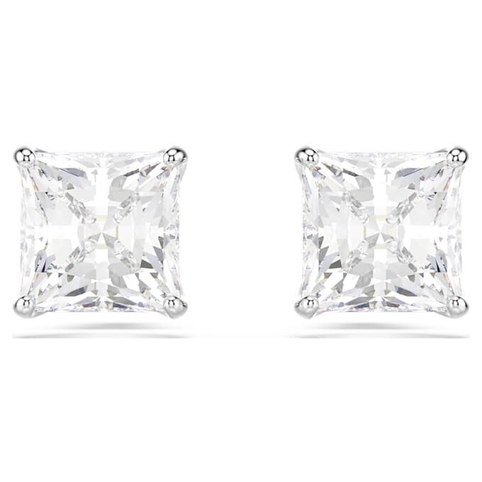 Pendientes de botón Stilla Attract, corte cuadrado, blancos, chapados en rodio Pendientes de botón Stilla Attract, corte cuadrado, blancos, chapados en rodio