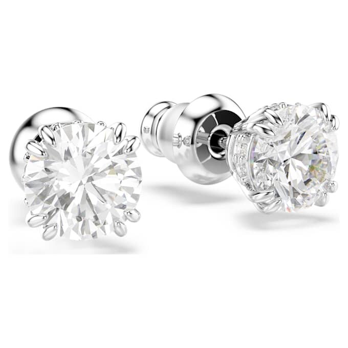 Pendientes de botón Stilla, corte redondo, blancos, chapados en rodio Pendientes de botón Stilla, corte redondo, blancos, chapados en rodio