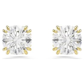 Pendientes de botón Stilla, corte redondo, blancos, chapados en tono dorado