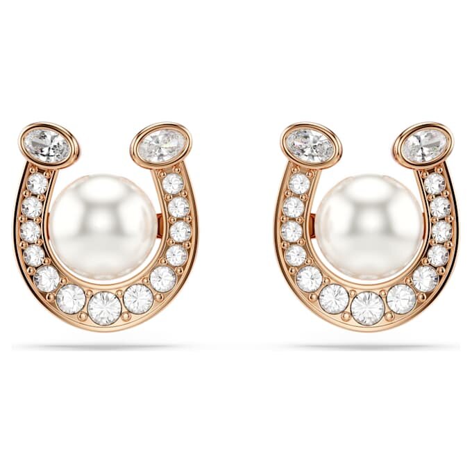 Pendientes de botón Symbolica con perla de cristal, pavé, herradura, blanco, chapado en tono oro rosa Pendientes de botón Symbolica con perla de cristal, pavé, herradura, blanco, chapado en tono oro rosa