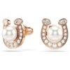 Pendientes de botón Symbolica con perla de cristal, pavé, herradura, blanco, chapado en tono oro rosa Pendientes de botón Symbolica con perla de cristal, pavé, herradura, blanco, chapado en tono oro rosa