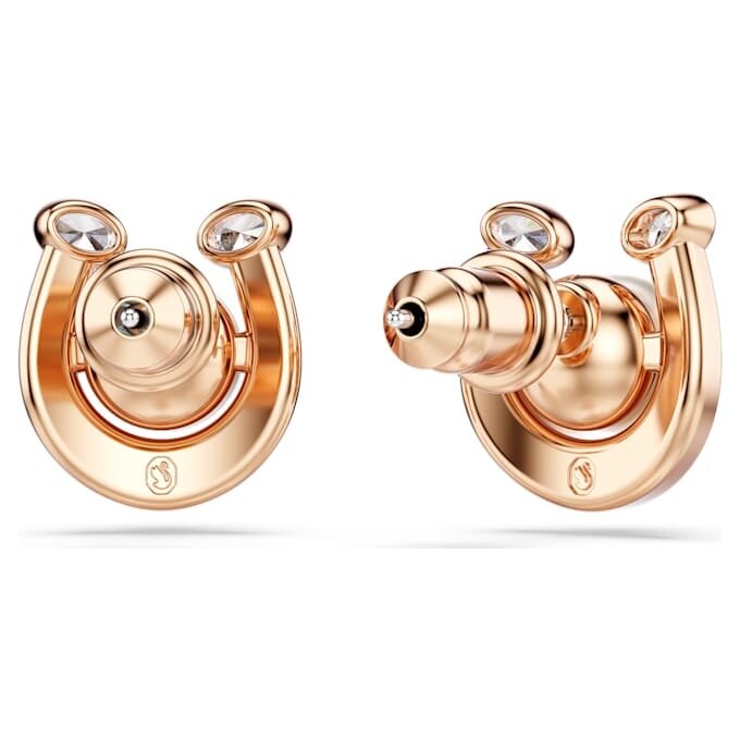 Pendientes de botón Symbolica con perla de cristal, pavé, herradura, blanco, chapado en tono oro rosa Pendientes de botón Symbolica con perla de cristal, pavé, herradura, blanco, chapado en tono oro rosa