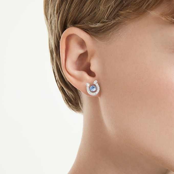 Pendientes de botón Symbolica, corte redondo, pavé, herradura, azul, chapados en rodio Pendientes de botón Symbolica, corte redondo, pavé, herradura, azul, chapados en rodio