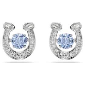 Pendientes de botón Symbolica, corte redondo, pavé, herradura, azul, chapados en rodio