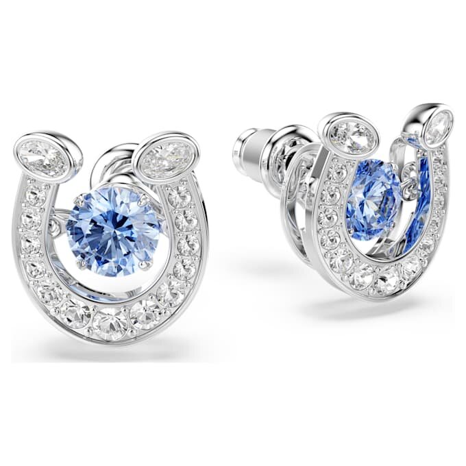 Pendientes de botón Symbolica, corte redondo, pavé, herradura, azul, chapados en rodio Pendientes de botón Symbolica, corte redondo, pavé, herradura, azul, chapados en rodio