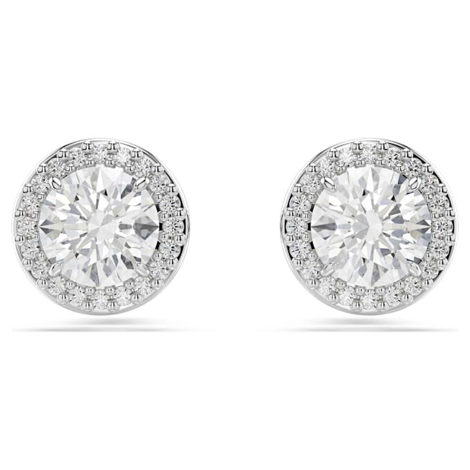 Pendientes de botón Una Angelic, corte redondo, pavé, blancos, chapados en rodio Pendientes de botón Una Angelic, corte redondo, pavé, blancos, chapados en rodio