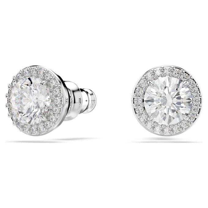 Pendientes de botón Una Angelic, corte redondo, pavé, blancos, chapados en rodio Pendientes de botón Una Angelic, corte redondo, pavé, blancos, chapados en rodio