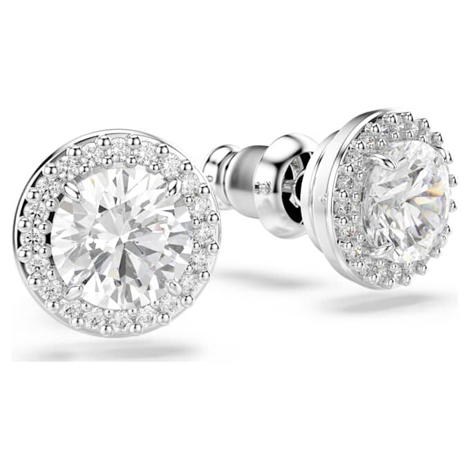 Pendientes de botón Una Angelic, corte redondo, pavé, blancos, chapados en rodio Pendientes de botón Una Angelic, corte redondo, pavé, blancos, chapados en rodio