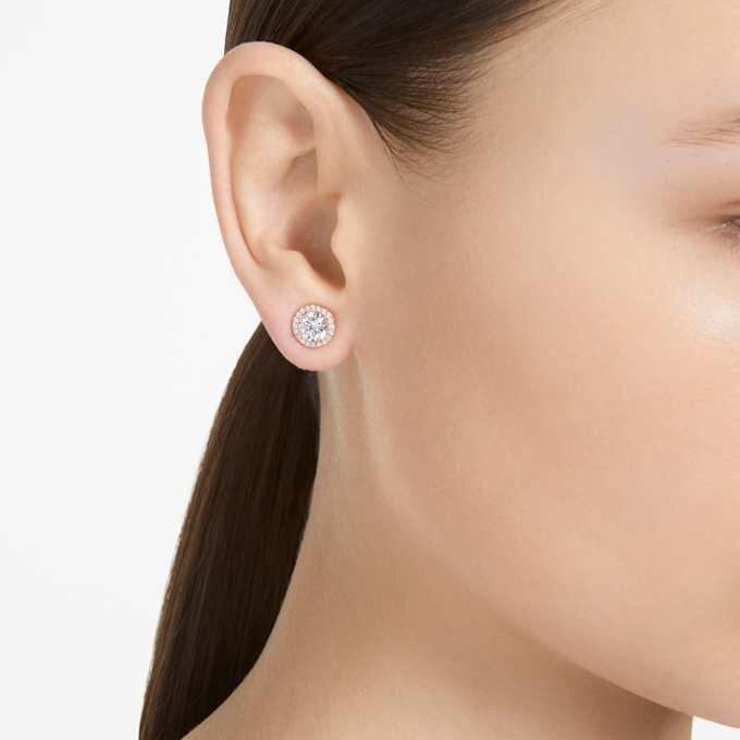 Pendientes de botón Una Angelic, corte redondo, pavé, blancos, chapados en tono oro rosa Pendientes de botón Una Angelic, corte redondo, pavé, blancos, chapados en tono oro rosa