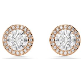 Pendientes de botón Una Angelic, corte redondo, pavé, blancos, chapados en tono oro rosa