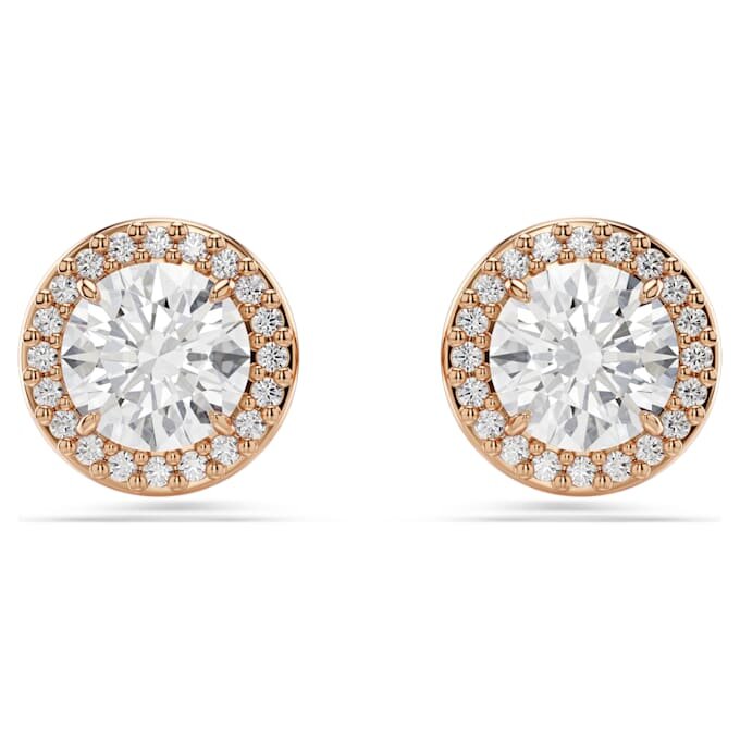 Pendientes de botón Una Angelic, corte redondo, pavé, blancos, chapados en tono oro rosa Pendientes de botón Una Angelic, corte redondo, pavé, blancos, chapados en tono oro rosa