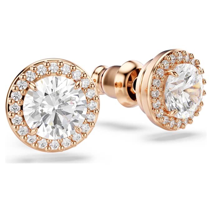 Pendientes de botón Una Angelic, corte redondo, pavé, blancos, chapados en tono oro rosa Pendientes de botón Una Angelic, corte redondo, pavé, blancos, chapados en tono oro rosa