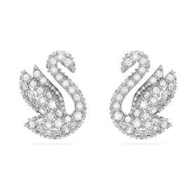 Pendientes de cisne, blancos, chapados en rodio