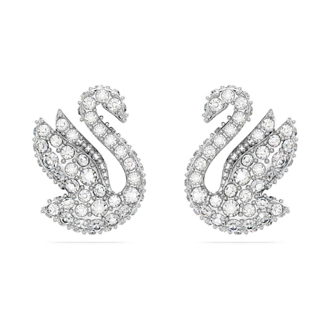 Pendientes de cisne, blancos, chapados en rodio Pendientes de cisne, blancos, chapados en rodio