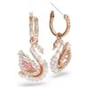 Pendientes de cisne con pavé, cisne, rosa