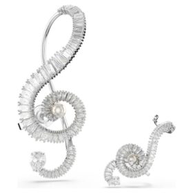 Pendientes de clip Ariana Grande x Swarovski: diseño asimétrico, perla de cristal, corte baguette, blanco, chapado en rodio