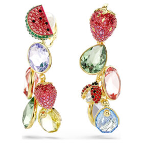 Pendientes de clip Idyllia con cortes mixtos, frutas, mariquita, multicolores, chapados en tono dorado