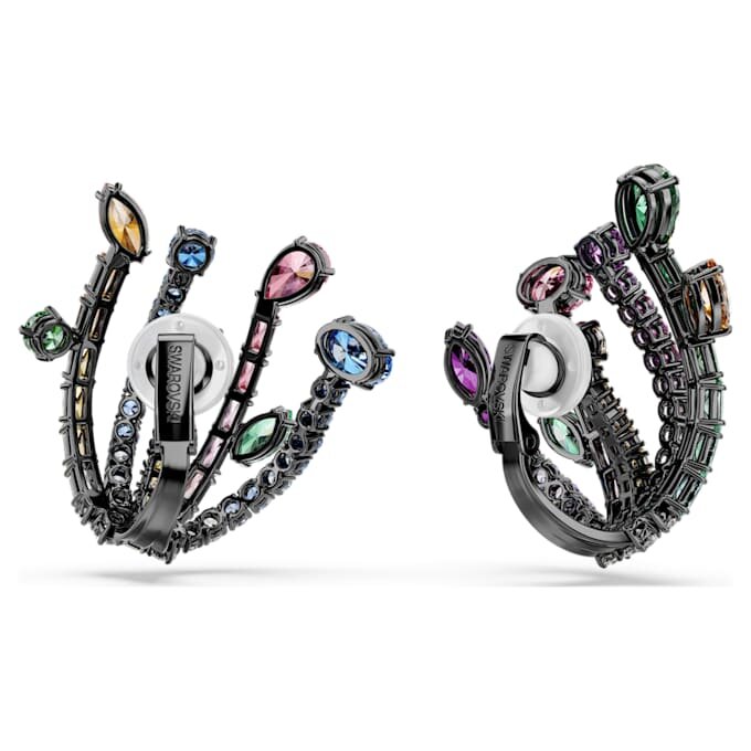 Pendientes de clip Matrix con cortes mixtos, forma de ramo, multicolores, chapados en rutenio Pendientes de clip Matrix con cortes mixtos, forma de ramo, multicolores, chapados en rutenio