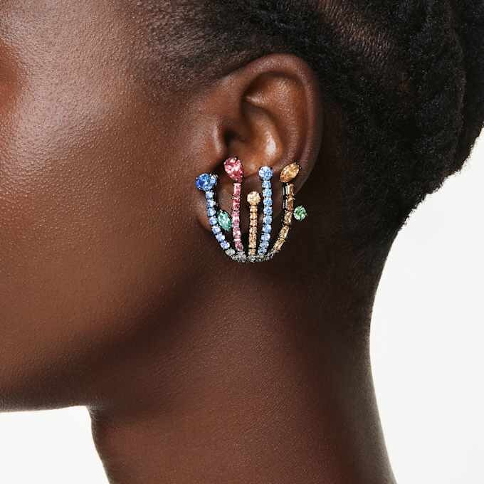 Pendientes de clip Matrix con cortes mixtos, forma de ramo, multicolores, chapados en rutenio Pendientes de clip Matrix con cortes mixtos, forma de ramo, multicolores, chapados en rutenio