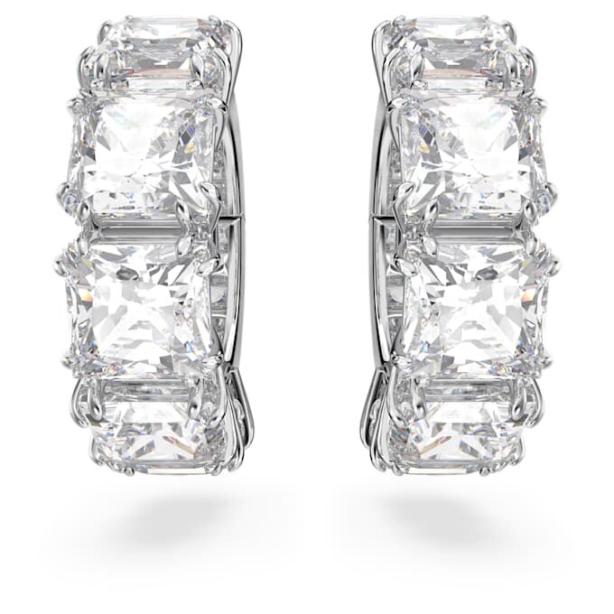 Pendientes de clip Matrix, corte cuadrado, blancos, chapados en rodio Pendientes de clip Matrix, corte cuadrado, blancos, chapados en rodio