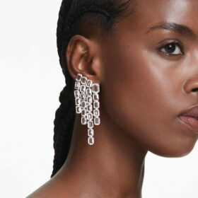 Pendientes de clip Millenia con corte octogonal, estilo candelabro, blancos, chapados en rodio