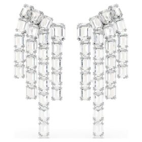 Pendientes de clip Millenia con corte octogonal, estilo candelabro, blancos, chapados en rodio