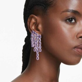 Pendientes de clip Millenia con corte octogonal, estilo candelabro, color púrpura, chapados en tono dorado