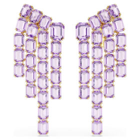 Pendientes de clip Millenia con corte octogonal, estilo candelabro, color púrpura, chapados en tono dorado