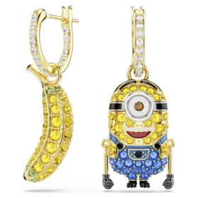 Pendientes de los Minions Stuart y Banana con pavé, mini, multicolores, chapados en tono dorado