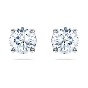 Pendientes de solitario Eternity con diamantes cultivados en laboratorio, 2 ct en total, forma redonda, oro blanco de 14K
