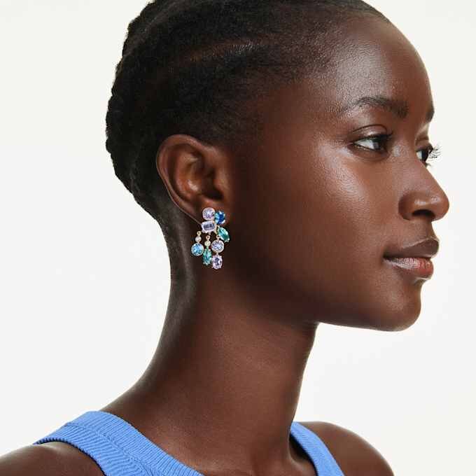 Pendientes Gema con cortes mixtos, multicolores, chapados en tono dorado