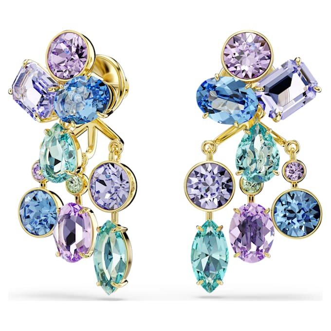 Pendientes Gema con cortes mixtos, multicolores, chapados en tono dorado
