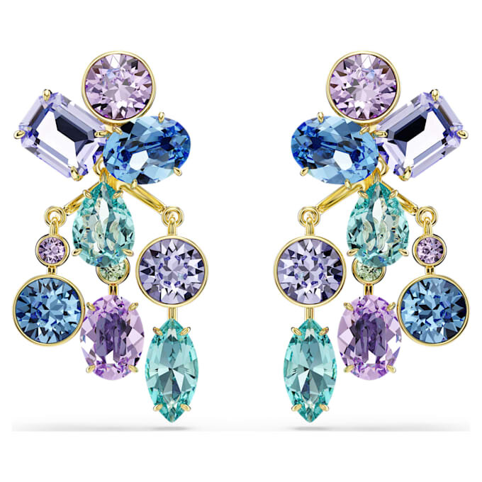 Pendientes Gema con cortes mixtos, multicolores, chapados en tono dorado
