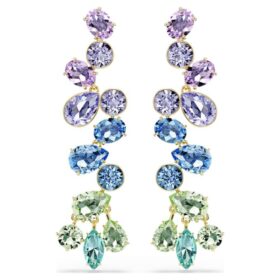 Pendientes Gema de corte mixto, estilo candelabro, largos, multicolores, chapados en tono dorado