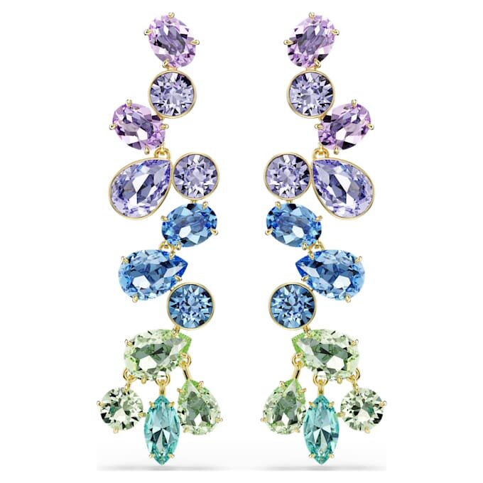 Pendientes Gema de corte mixto, estilo candelabro, largos, multicolores, chapados en tono dorado
