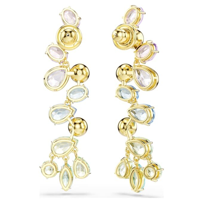 Pendientes Gema de corte mixto, estilo candelabro, largos, multicolores, chapados en tono dorado