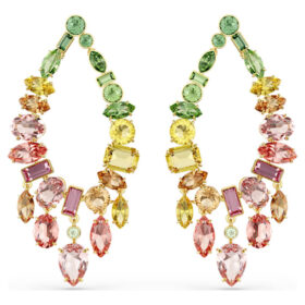 Pendientes Gema de corte mixto, estilo candelabro, multicolores, chapados en tono dorado