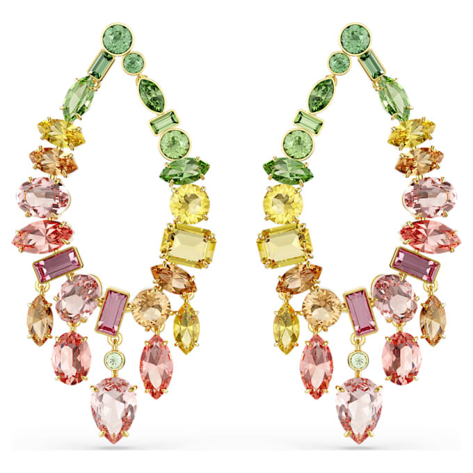 Pendientes Gema de corte mixto, estilo candelabro, multicolores, chapados en tono dorado