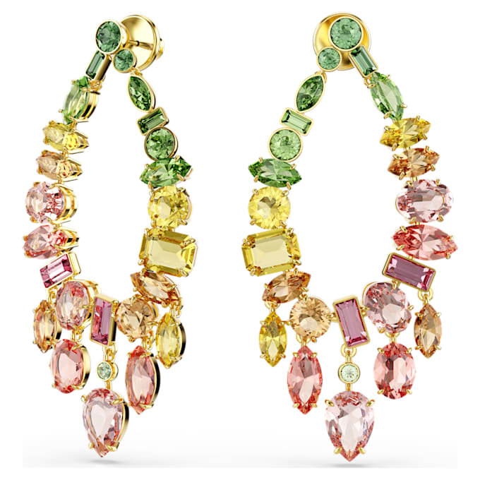 Pendientes Gema de corte mixto, estilo candelabro, multicolores, chapados en tono dorado