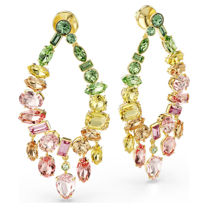 Pendientes Gema de corte mixto, estilo candelabro, multicolores, chapados en tono dorado