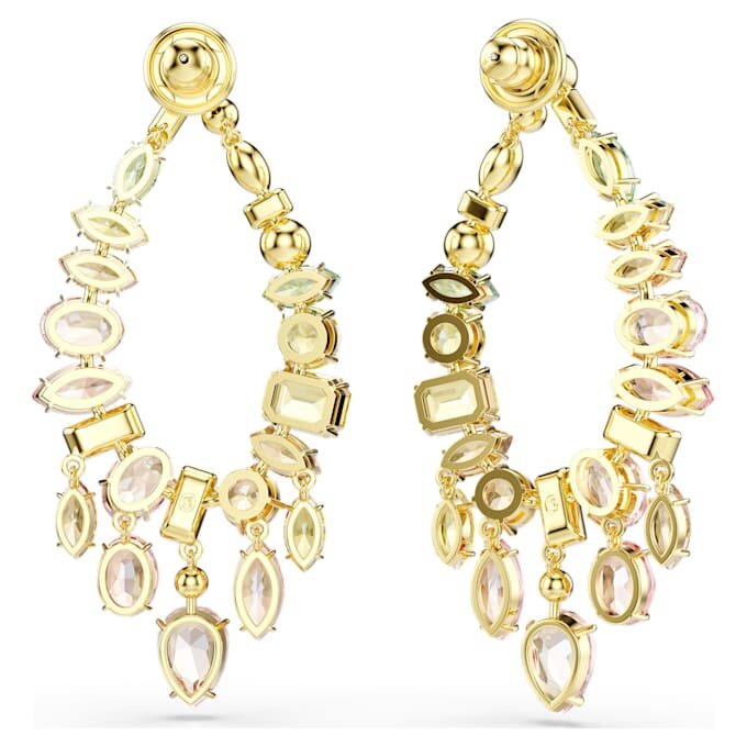 Pendientes Gema de corte mixto, estilo candelabro, multicolores, chapados en tono dorado