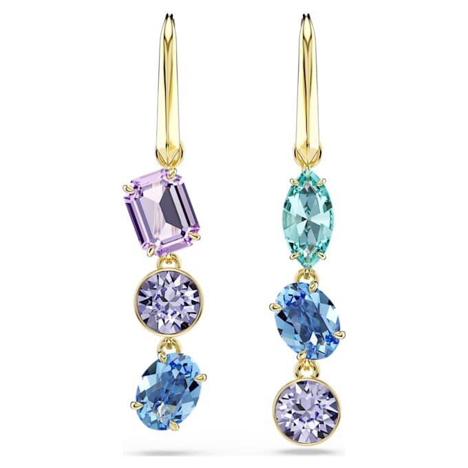 Pendientes Gema Drop: diseño asimétrico, cortes mixtos, multicolores, chapados en tono dorado