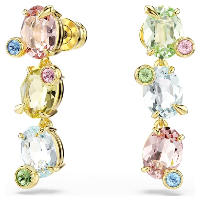Pendientes Gema Drop: diseño asimétrico, cortes mixtos, multicolores, chapados en tono dorado