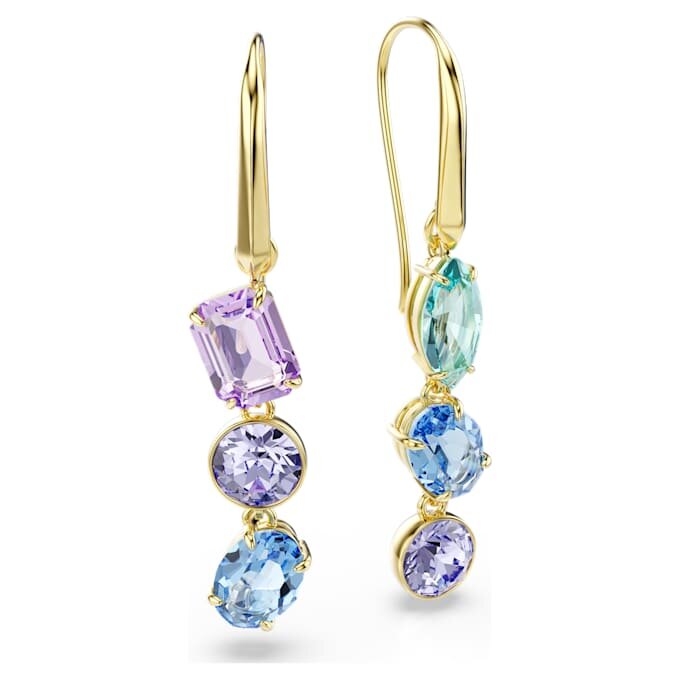Pendientes Gema Drop: diseño asimétrico, cortes mixtos, multicolores, chapados en tono dorado