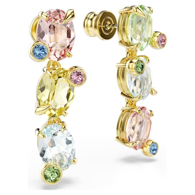 Pendientes Gema Drop: diseño asimétrico, cortes mixtos, multicolores, chapados en tono dorado
