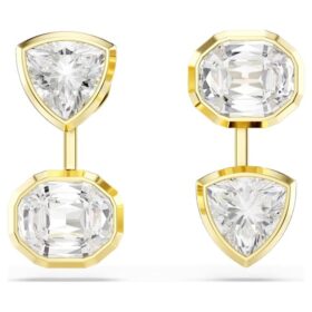 Pendientes Imber con diseño asimétrico, cortes mixtos, blancos, chapados en tono dorado