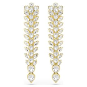 Pendientes largos Idyllia con cortes mixtos, blancos, chapados en tono dorado