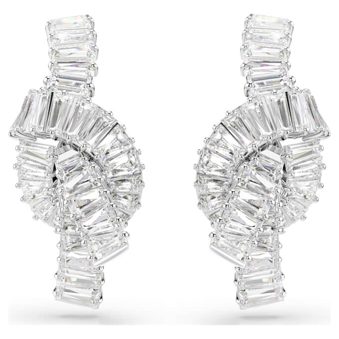 Pendientes Matrix con corte baguette, nudo, blancos, chapados en rodio Pendientes Matrix con corte baguette, nudo, blancos, chapados en rodio