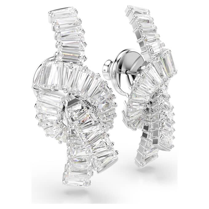 Pendientes Matrix con corte baguette, nudo, blancos, chapados en rodio Pendientes Matrix con corte baguette, nudo, blancos, chapados en rodio